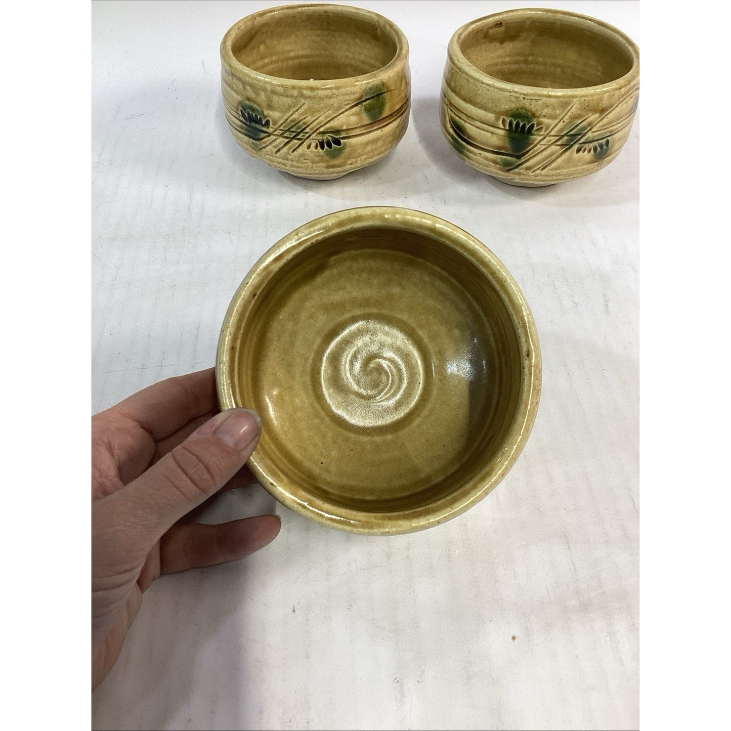Lot Of 3 Hand Painted Decorative Pottery Soup Bowls - 3 3/8”Hx4.5”D