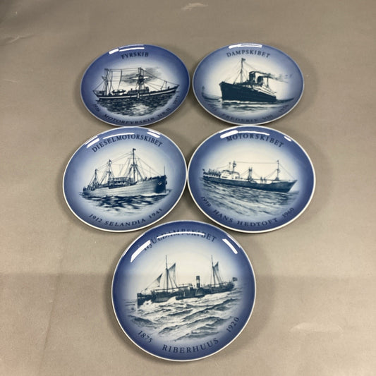 Set Of 5 Vintage Danish Marine Decorative Ship Plates - 7”D