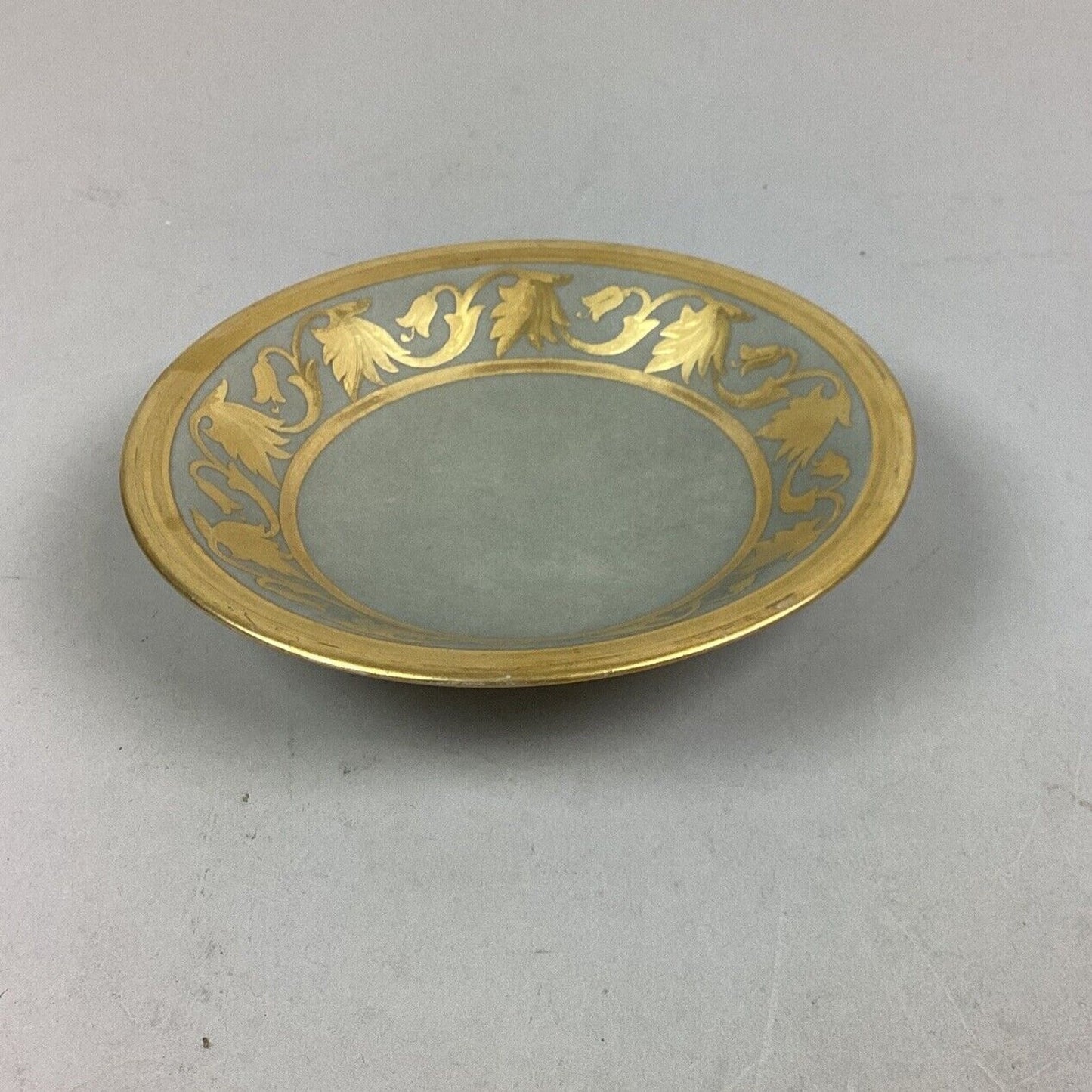 Early 1900’s Hand Painted Floral Etched Gold Concave Dish - 1.25”x5.5”