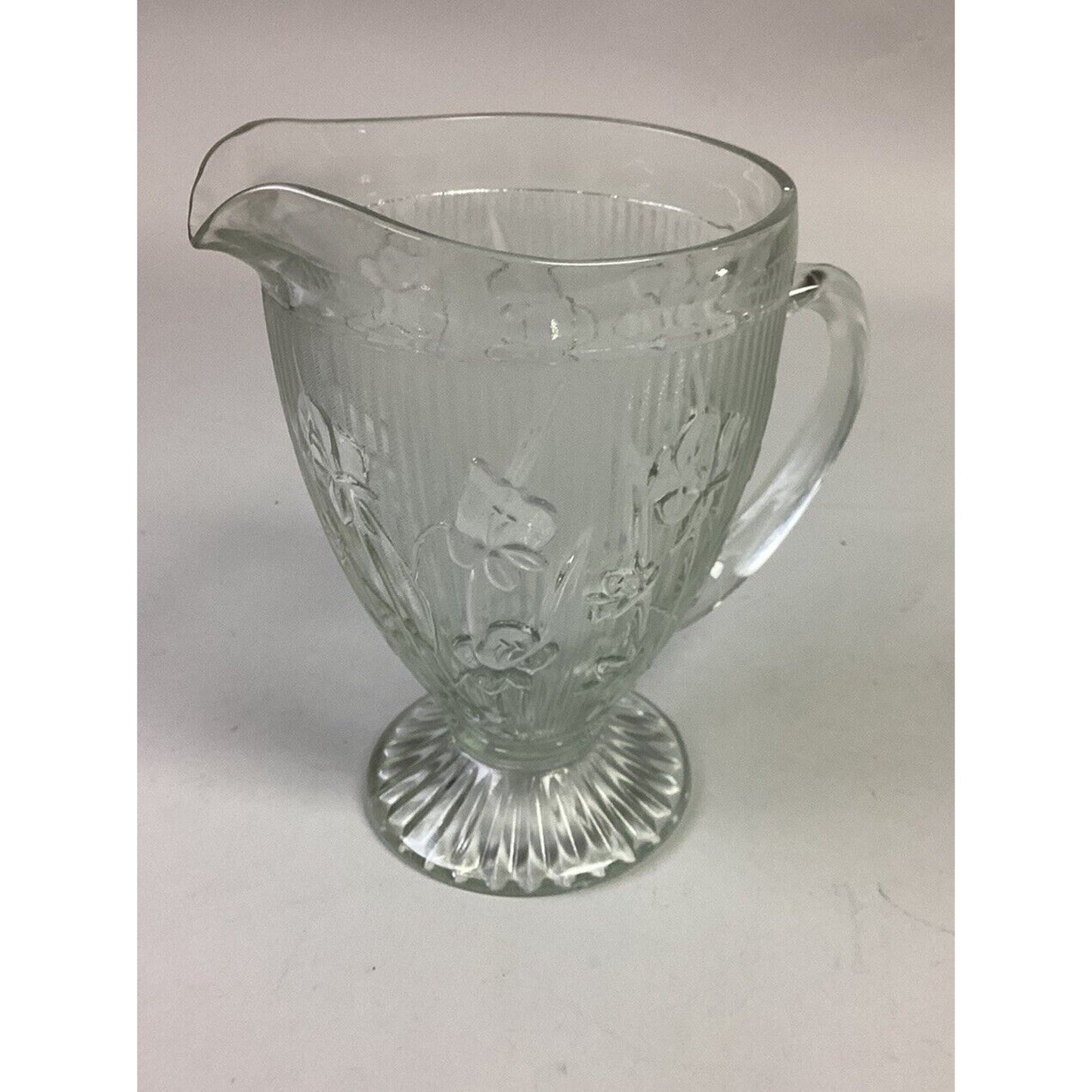 Vintage Crystal Iris & Herringbone 9" Footed Jeannette Pitcher - 1928-1932