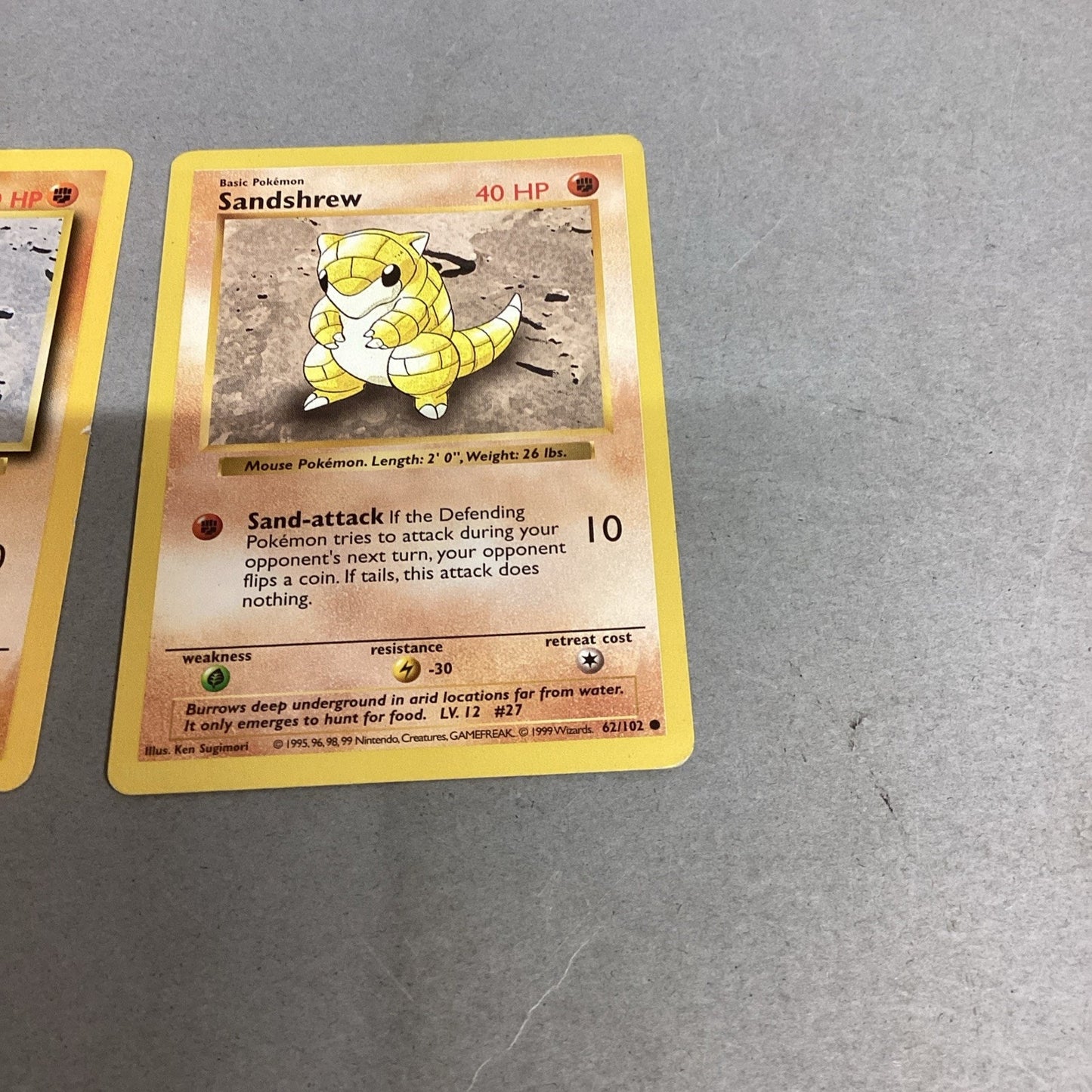 Pokémon Sandshrew 1st Edition 62/102 Base Set Trading Cards