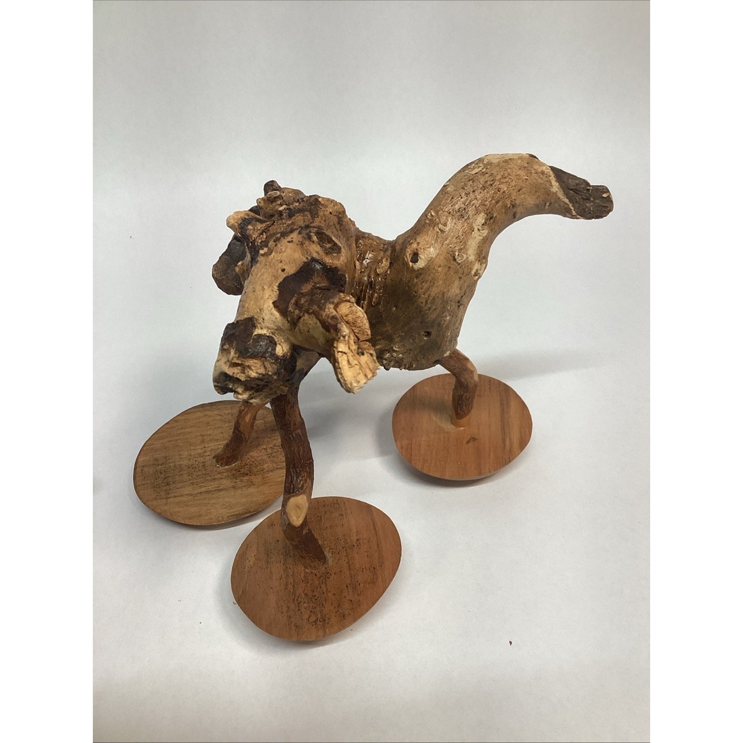 Vintage Hand Carved Glazed Wooden Sculpture