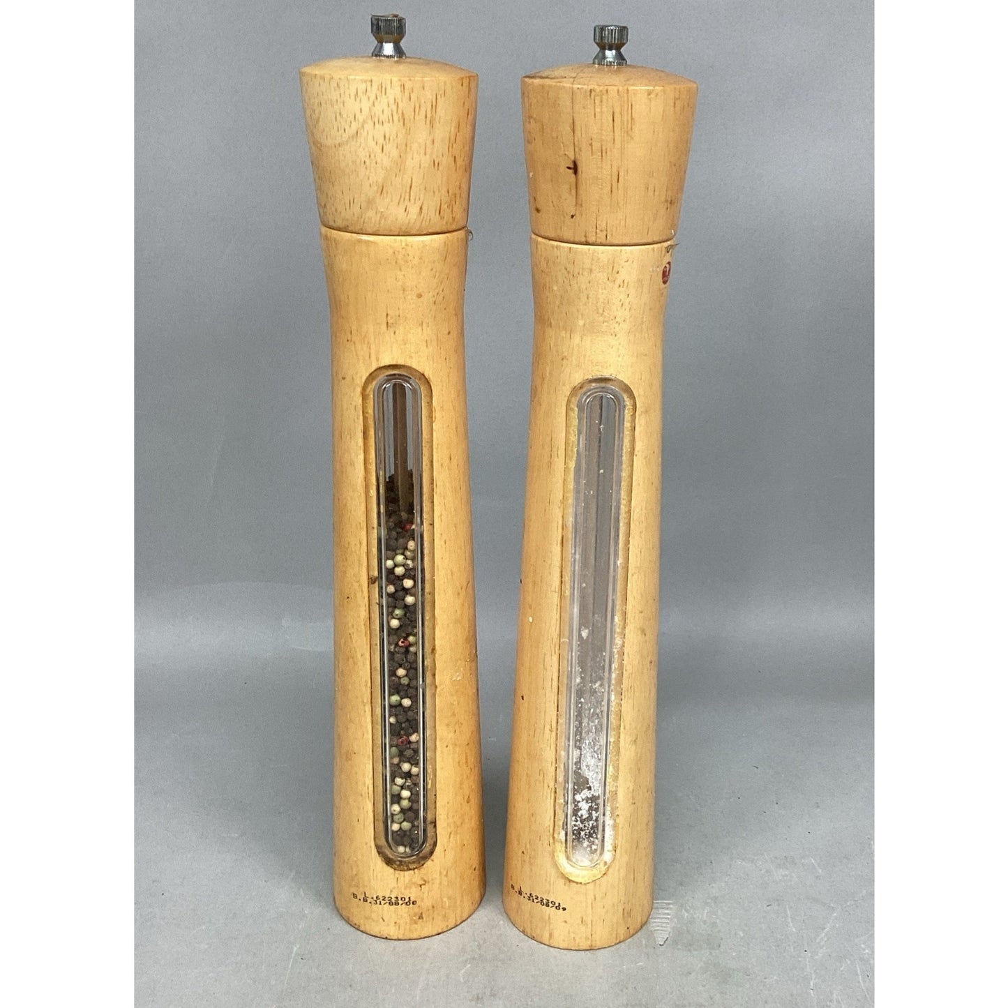 2-Piece Wooden Salt & Pepper Grinder/Mill 16" Tall w/See Thru Panels - Italy