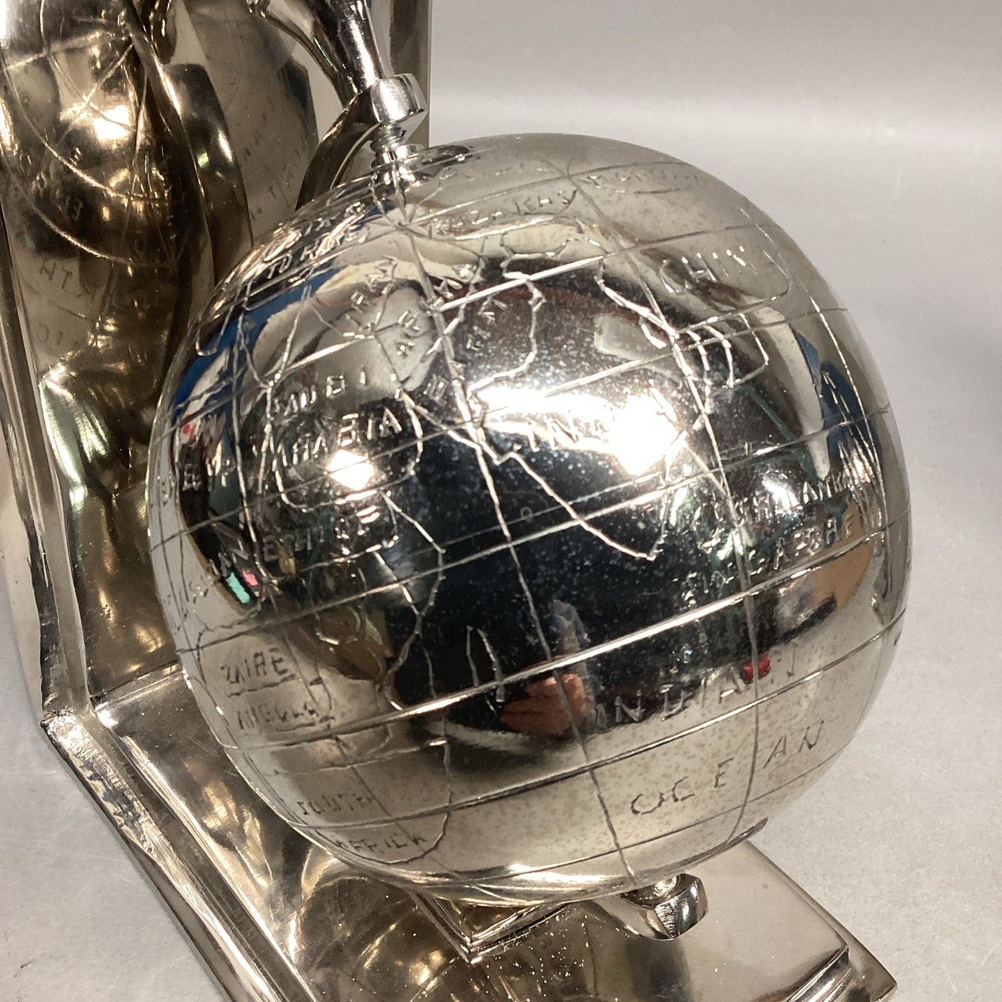 Aluminum Globe Bookends - Nickel Plated - Globes Spin