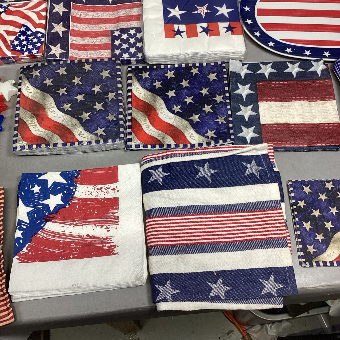 Lot Of 20 July 4th American Flag Decorations- Platters/Plates/Napkins/Ice Cubes