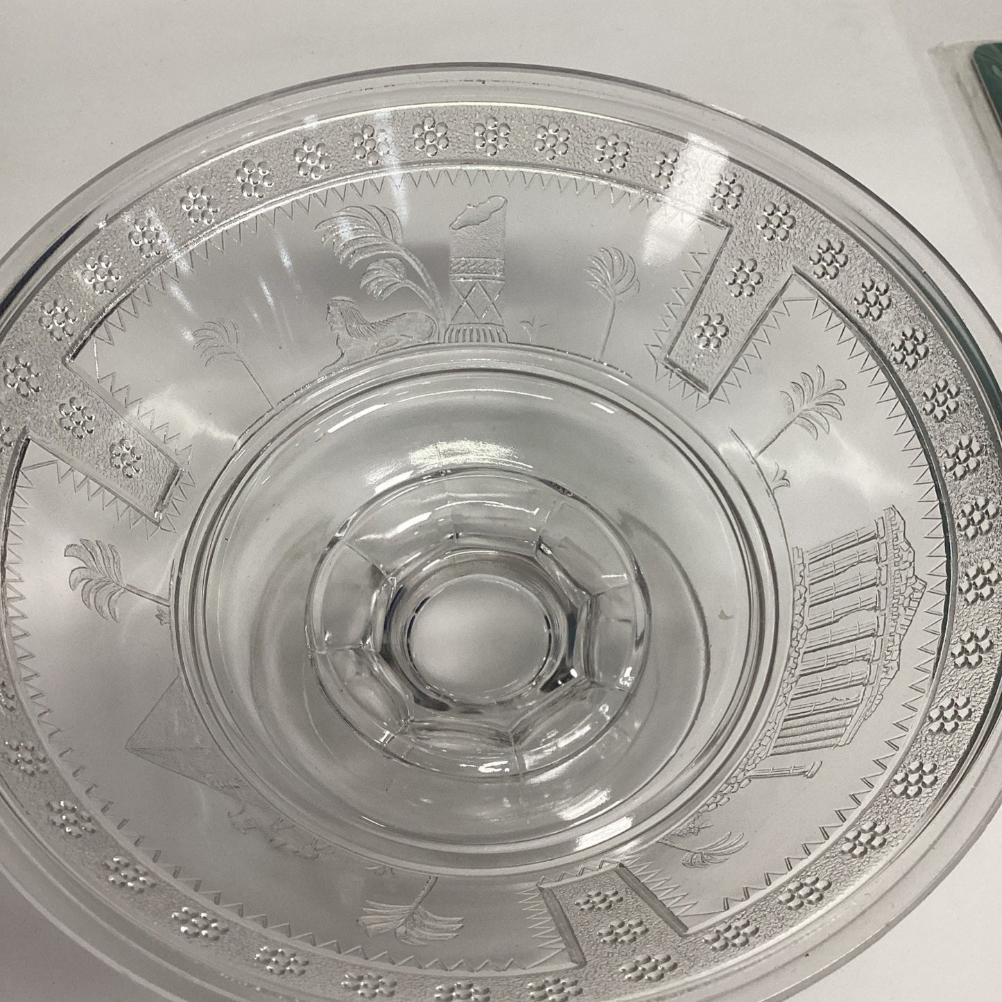 Antique 1880's Glass Pedestal Bowl Adams & Co Egyptian Sphinx Motifs
