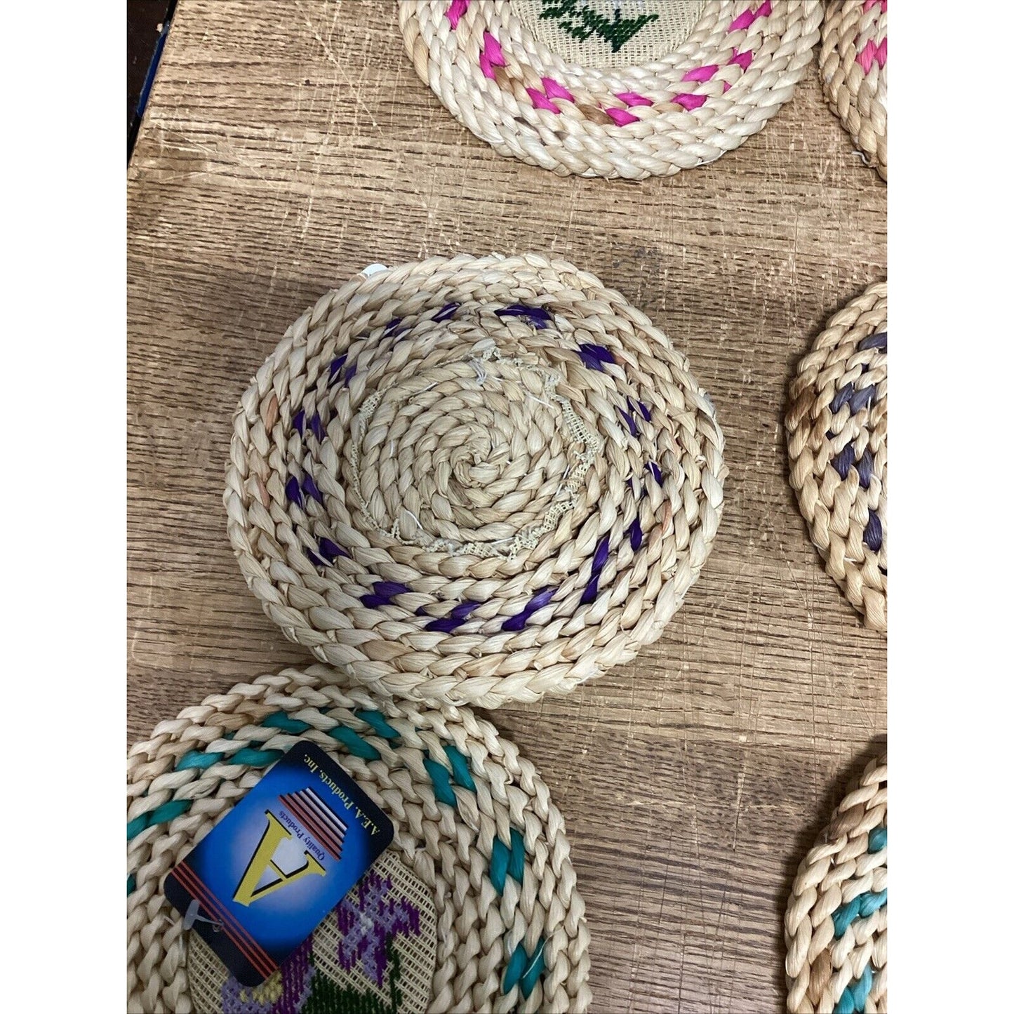 Set Of 8 Floral Woven Hot Plates/Trivets - 7”D