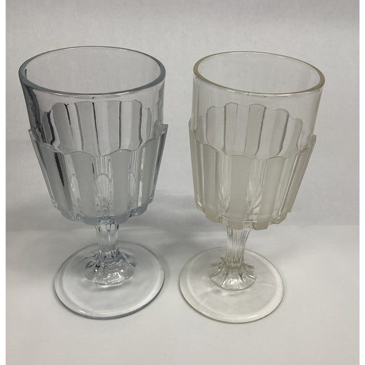 Vintage EAPG Frosted Glass Goblets: Ribbed Stem, Set of 2