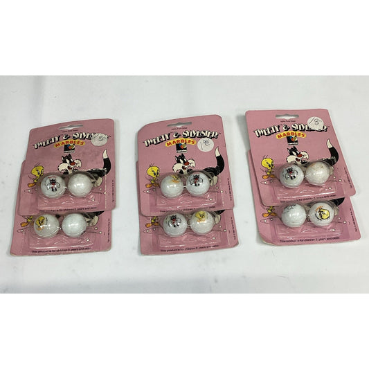 Lot Of 6 - 1988 Tweety & Sylvester Home Tweet Home 100% Pure Glass Marbles