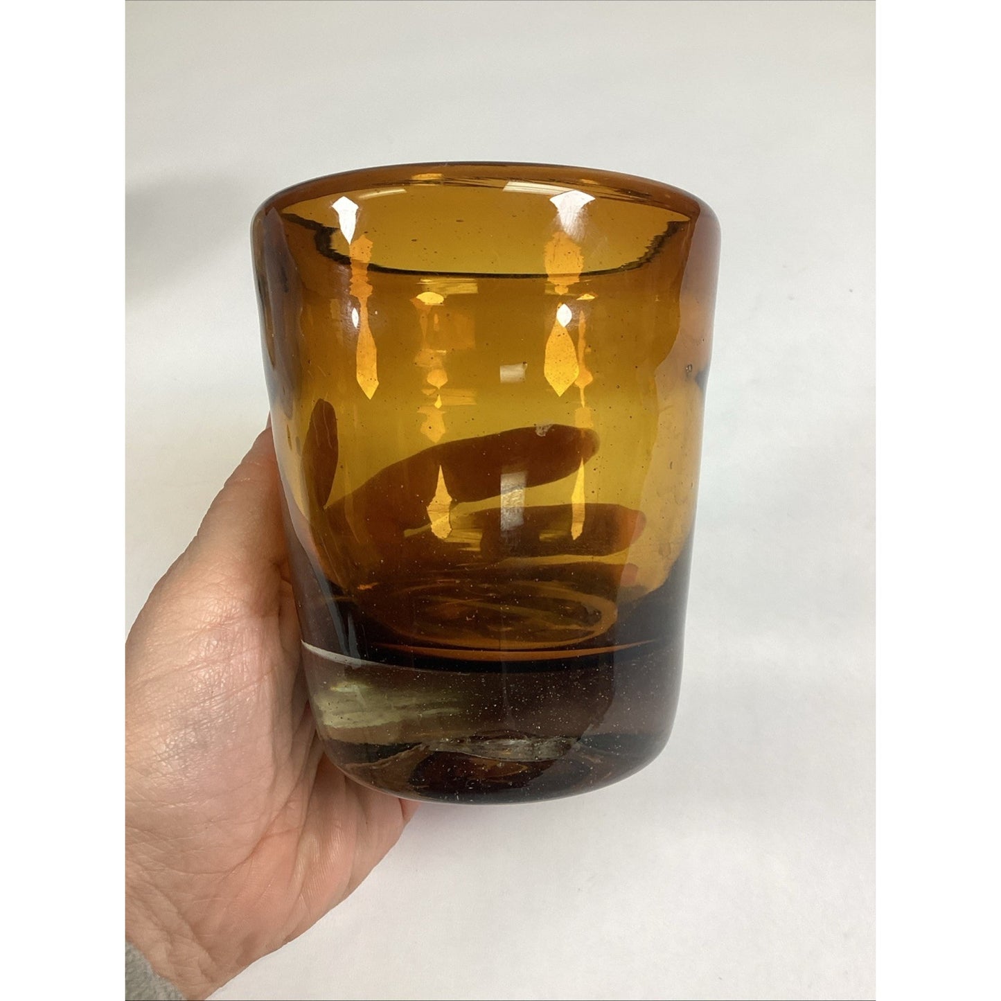 Vintage Amber Hand Blown Cocktail Drinking Glass - 4.25”H