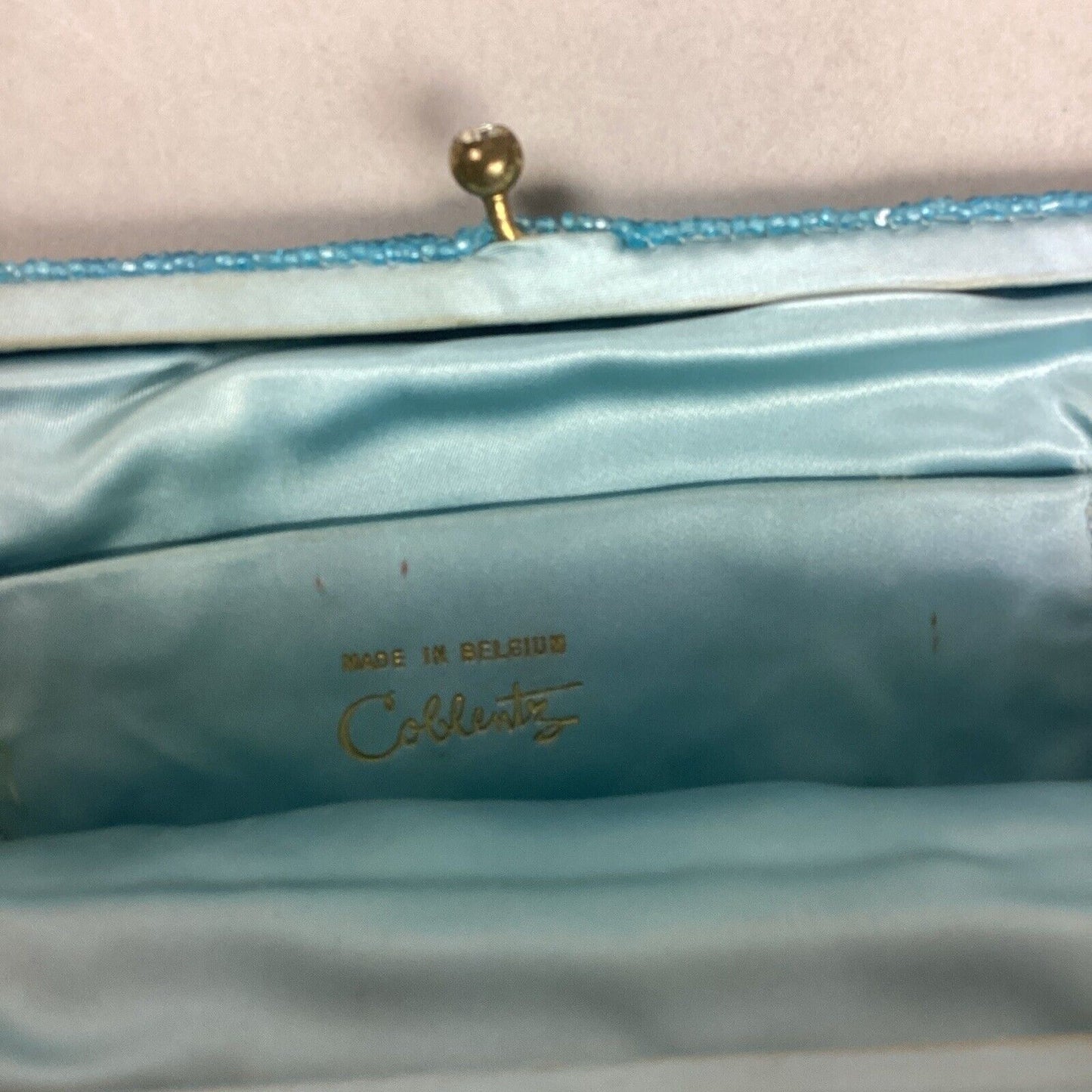 Coblentz Teal Blue Beaded Clutch Purse