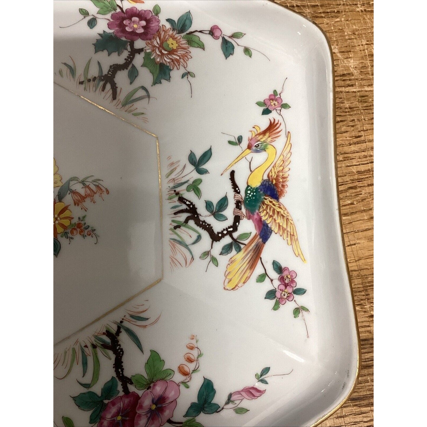 Vintage Porcelain And Ceramic Floral Platter With Birds & Butterflies - 12.5x11”