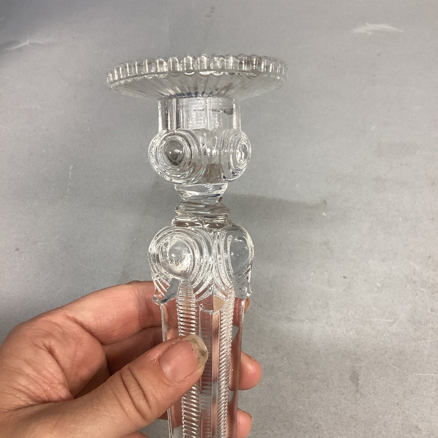 Elegant Antique Bayel Louis XV Candlestick 8.5" Clear Pressed Glass