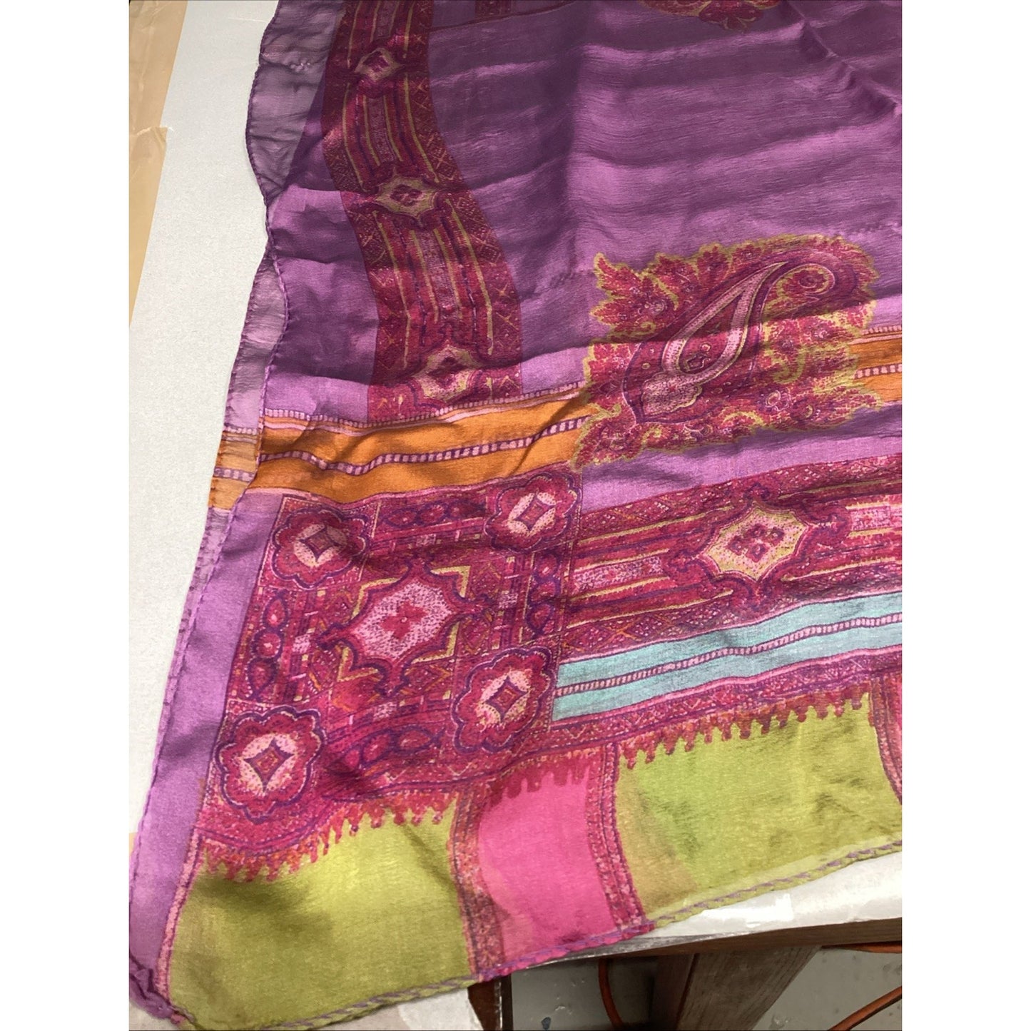 Vintage Purple Pink Paisley Women’s Silk Scarf - 62x26”