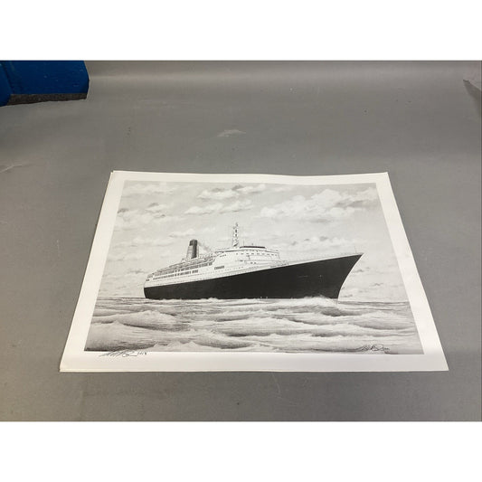 Cunard Queen Elizabeth 2 Ship Art Print - 16x12” - Signed In 2018