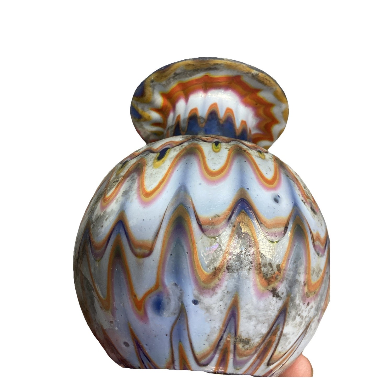 Vintage Art Orange Swirl Water Jug With Handle - 4.25”H