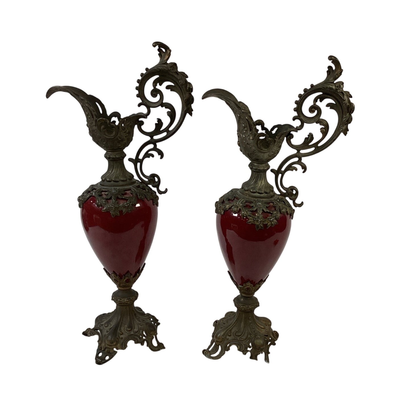 Pair Of Antique French Victorian Style Mantel Ewers/Garniture Urns -19th Century