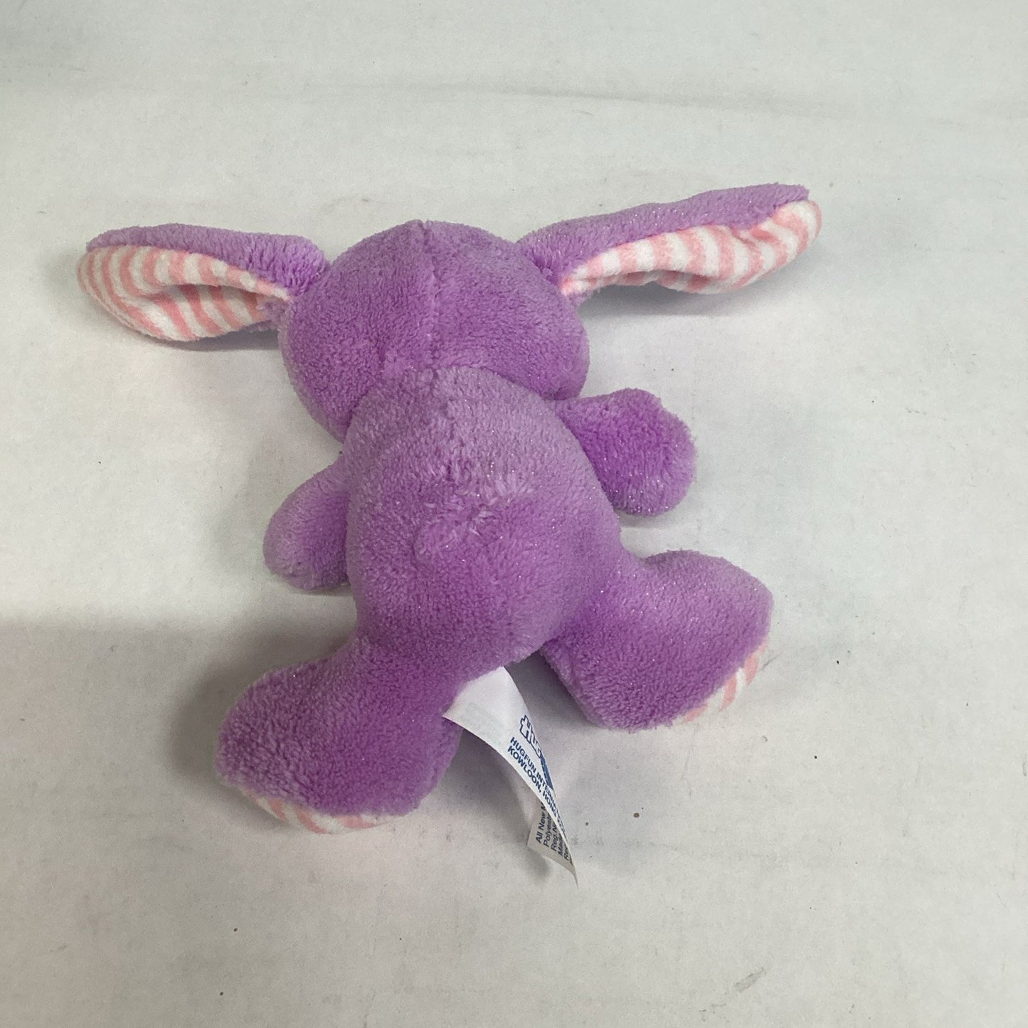 Hug Fun Purple Bunny Rabbit Plush Toy White Pink Stripe Bow -Makes ‘Boing’ Sound