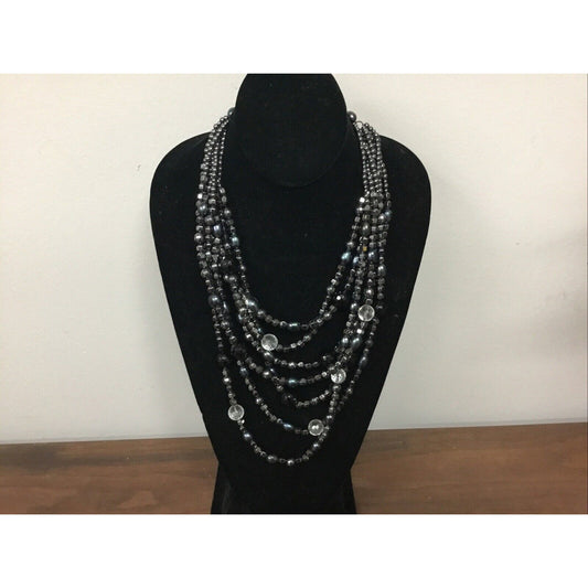Jewelry Vintage Clear and Jet Rhinestone Necklace 13”