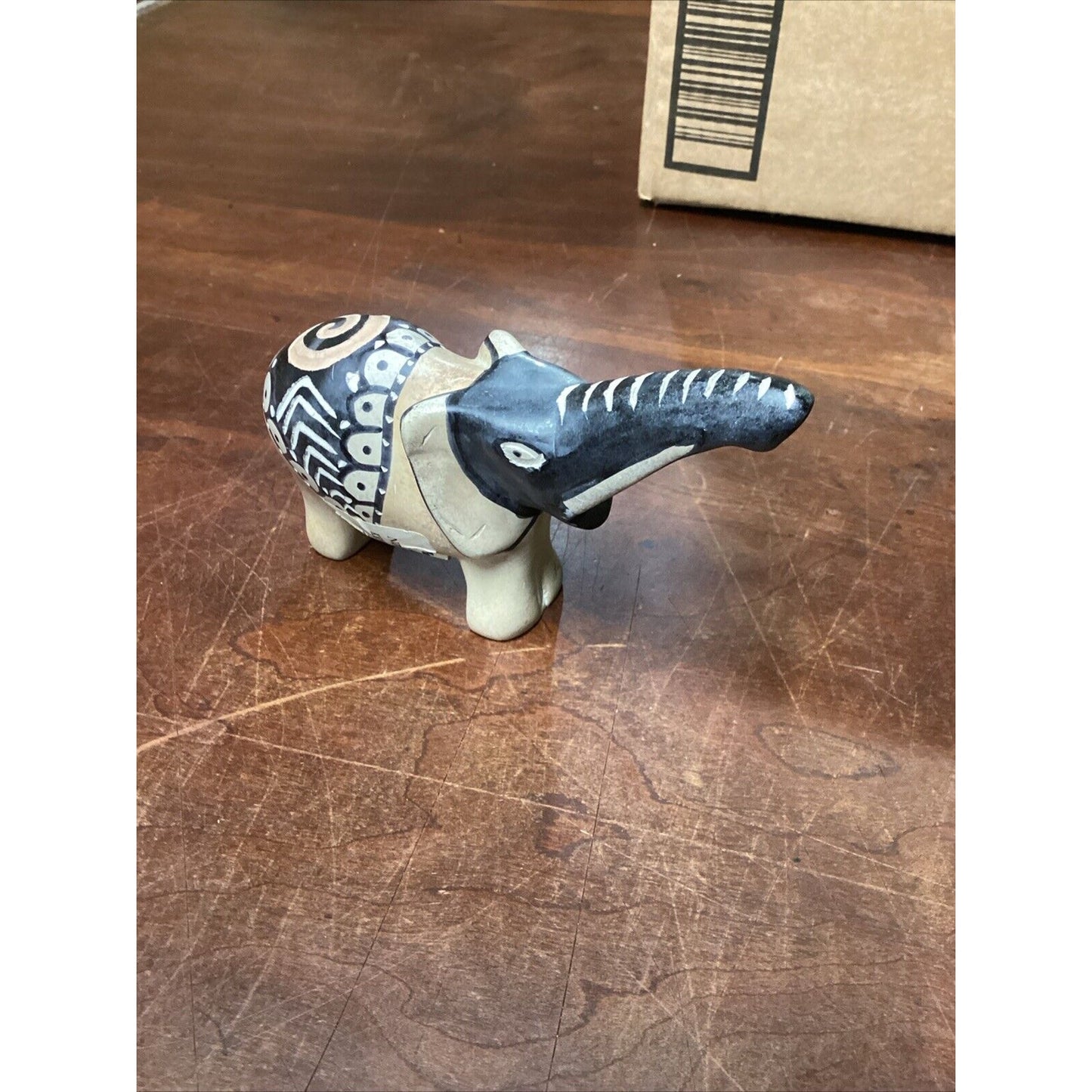 Kenya Elephant Soapstone Marble Figurine & Wooden Handcarved Elephant
