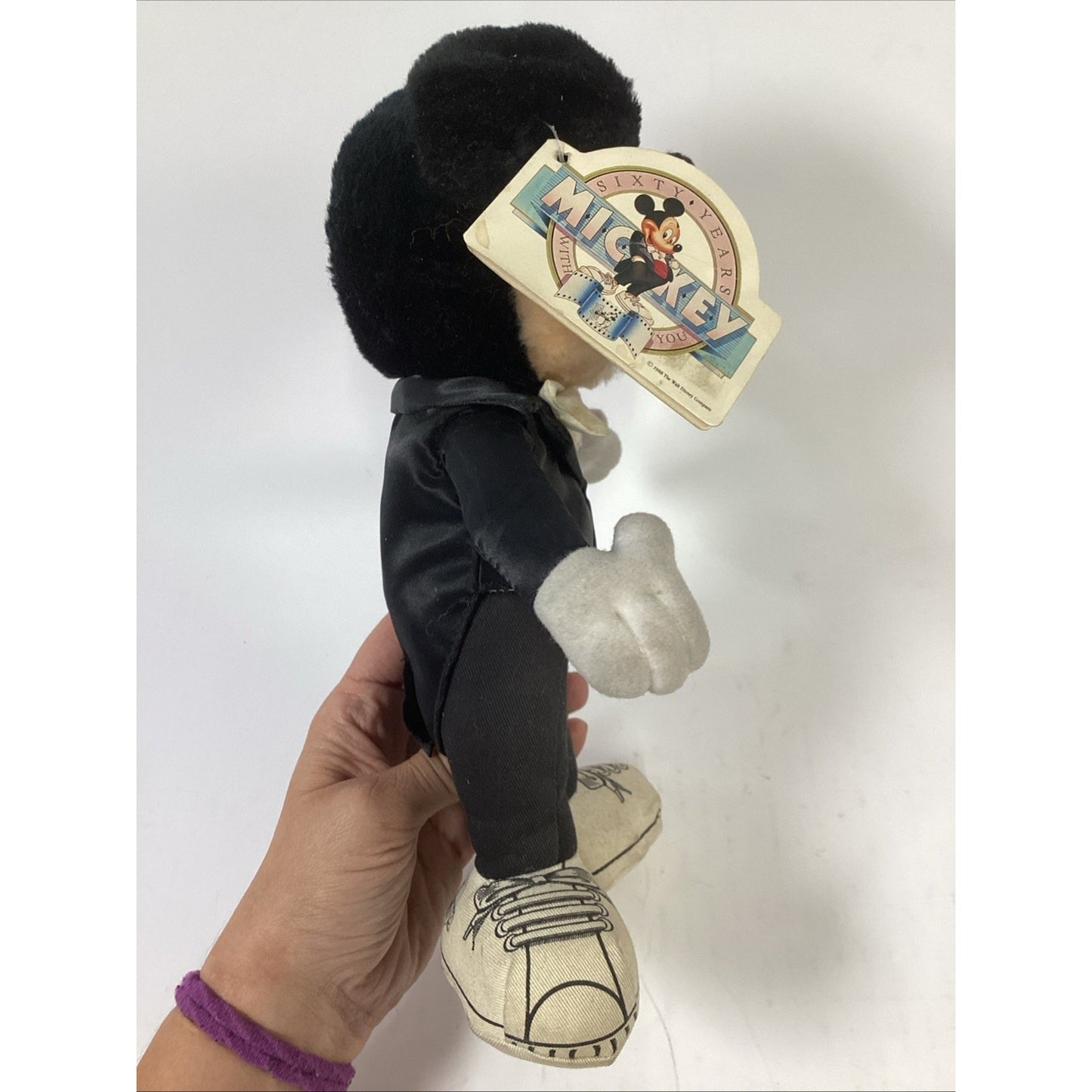 Disney 10” Mickey Mouse Tagged 60th Anniversary Black Tuxedo Plush Applause NOS