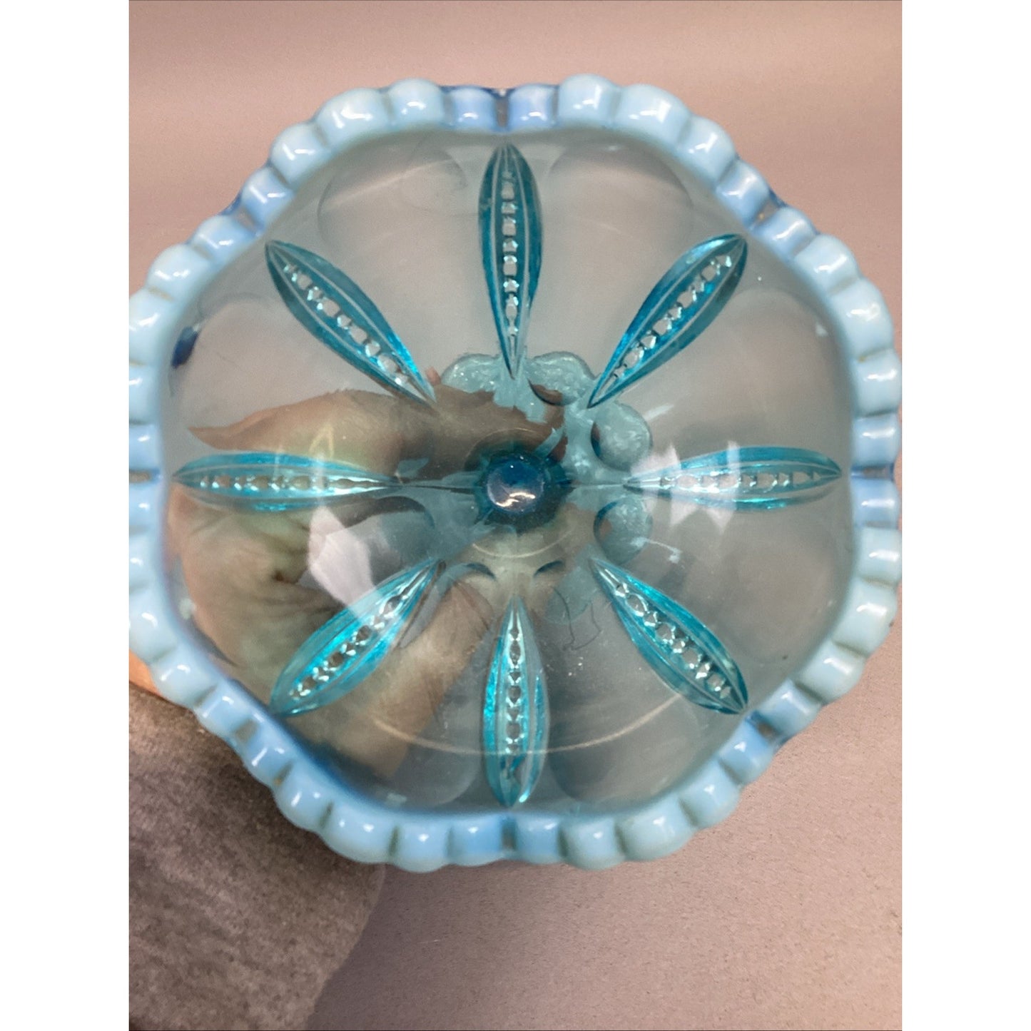 VTG FENTON GLASS OPALESCENT BLUE CANDY PEDESTAL FOOTED COMPOTE BOWL DISH 4 5/8"