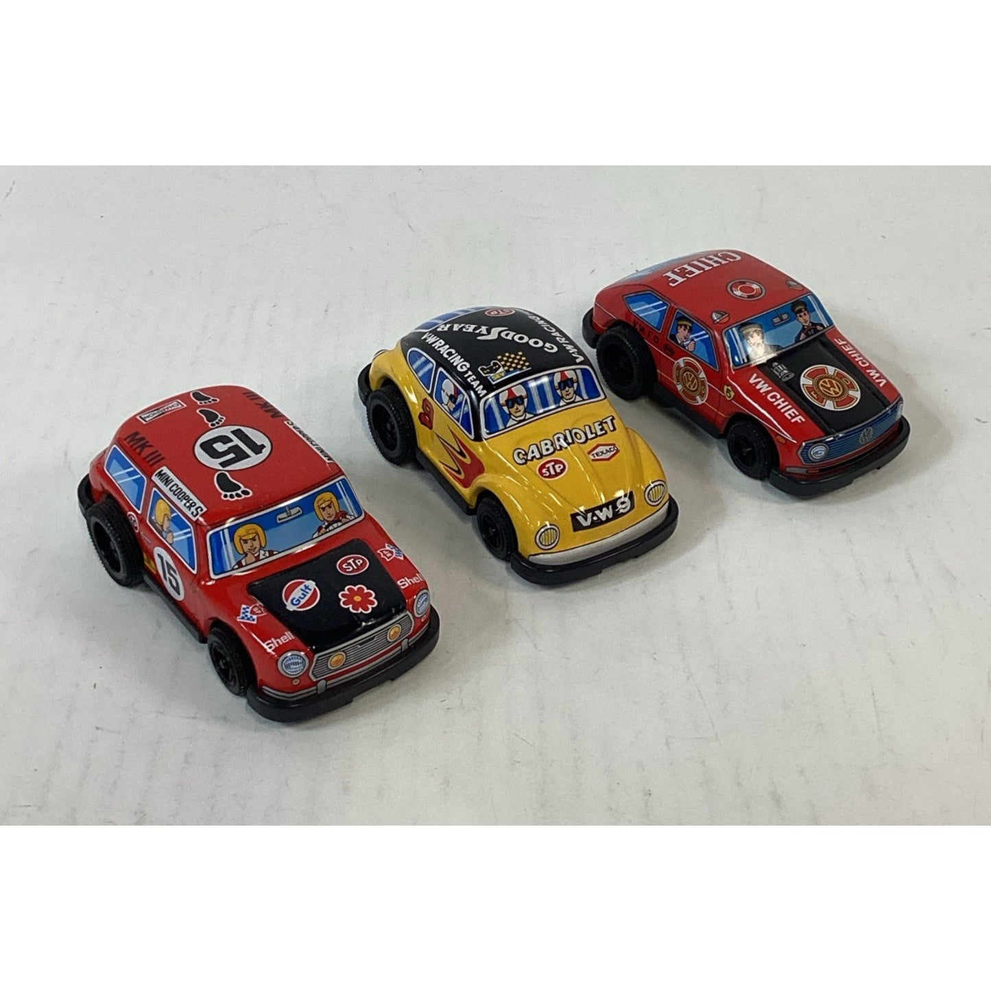Lot of 3 Vintage Friction Cars - Mini Cooper, Beetle & Cabriolet - NOS