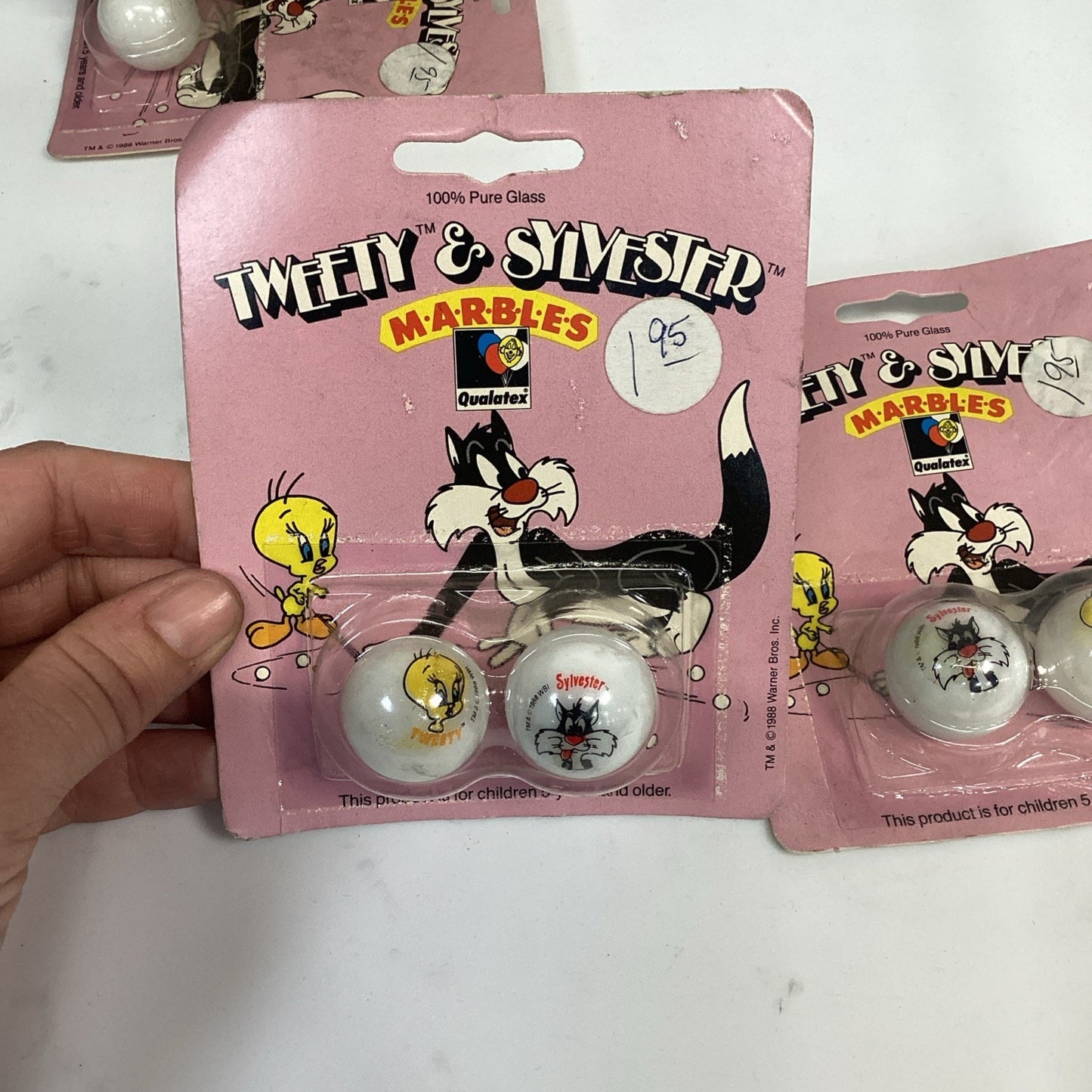 Lot Of 6 - 1988 Tweety & Sylvester Home Tweet Home 100% Pure Glass Marbles