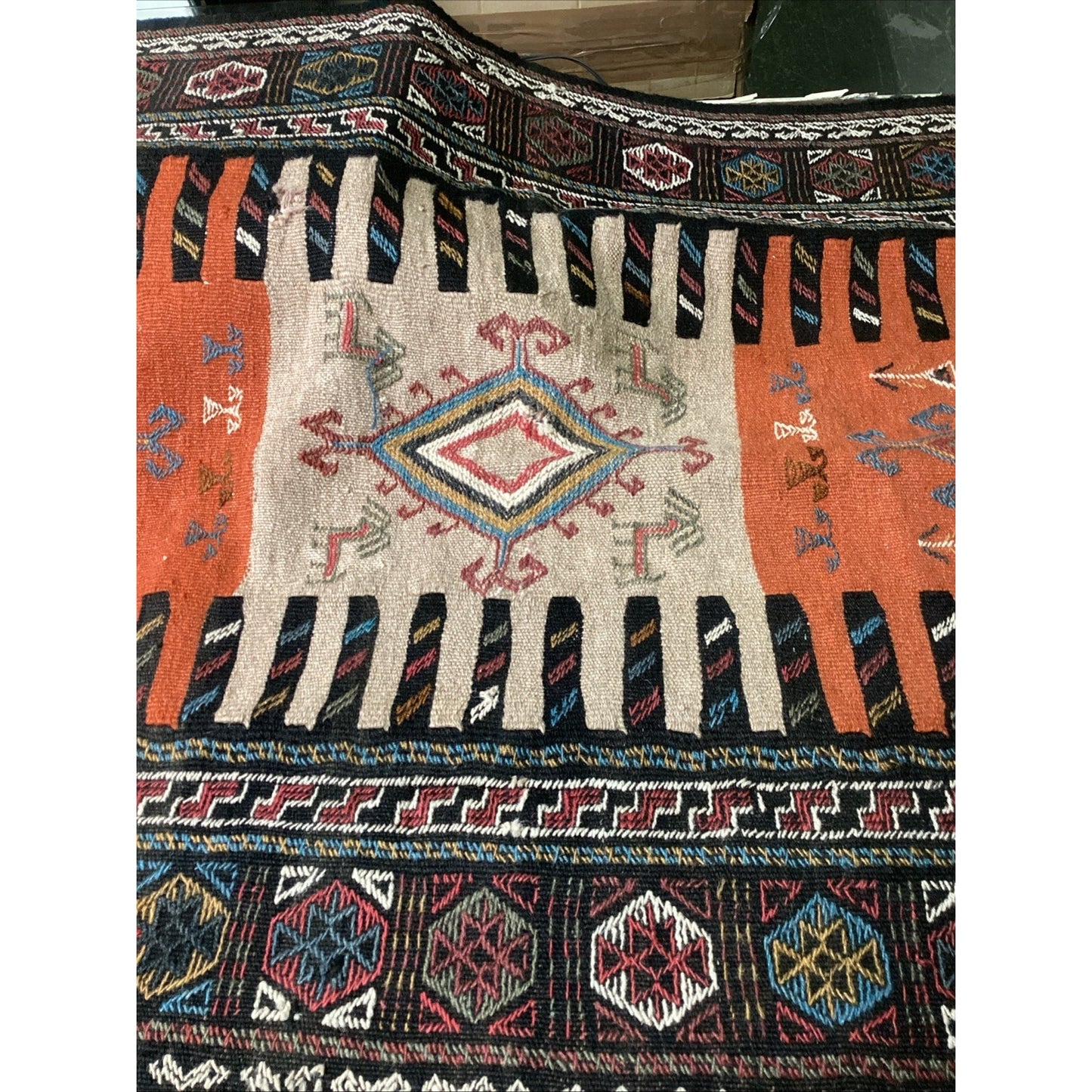 Vintage Handmade Geometric Design Rug - 77x40”