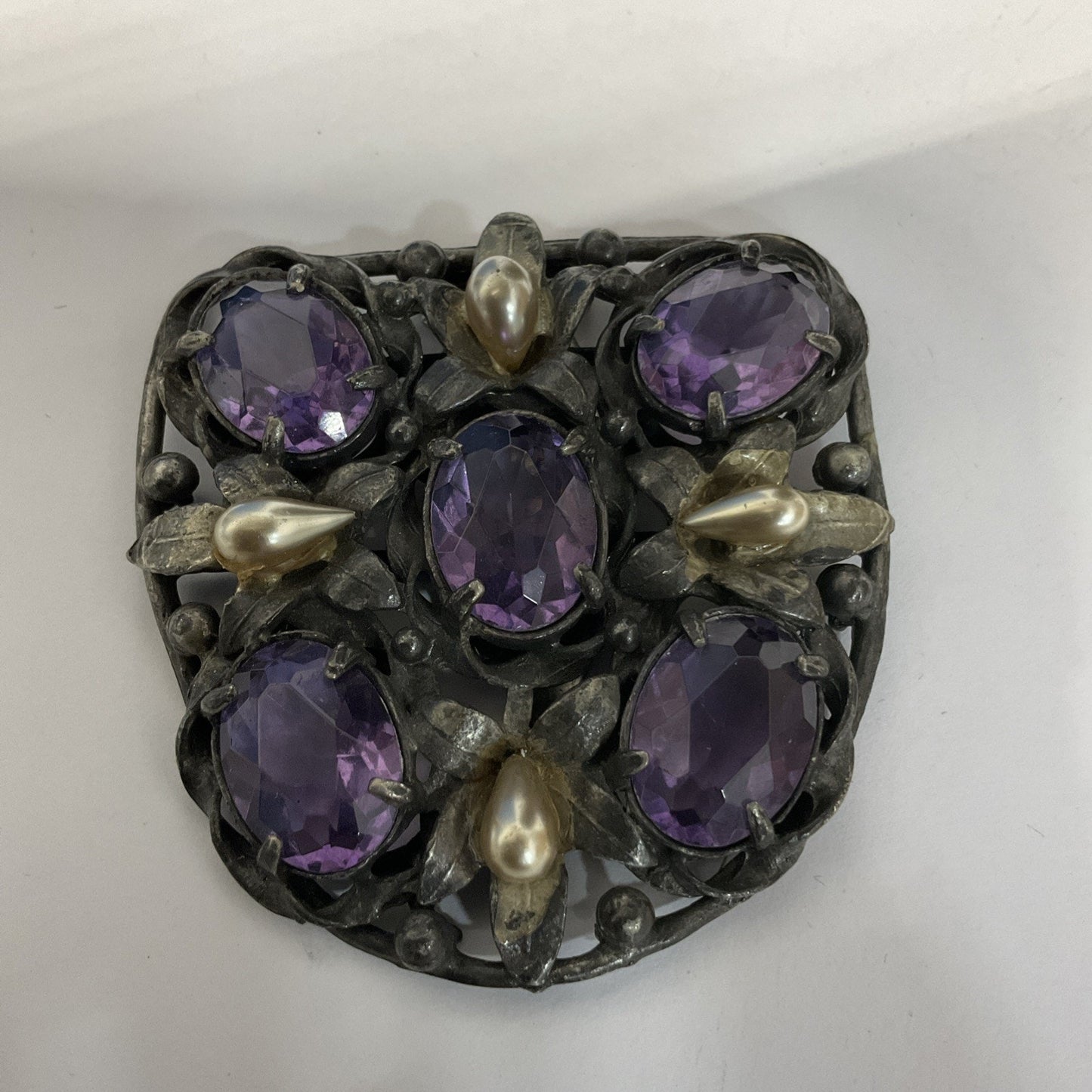 Vintage Antique Ornate Clip Amethyst Glass on Filigree