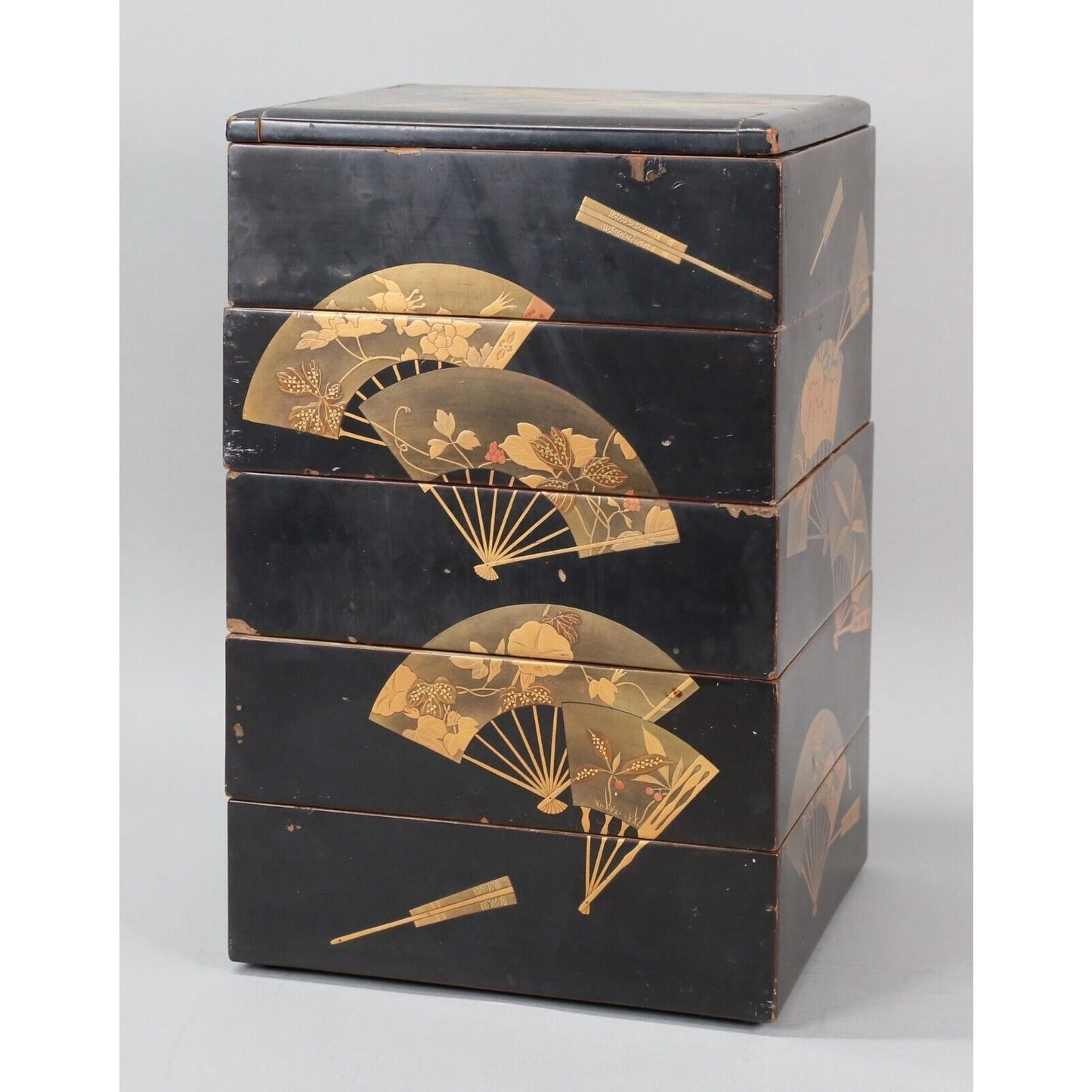 Japanese Meiji Style Lacquer Jubako Fan Motif