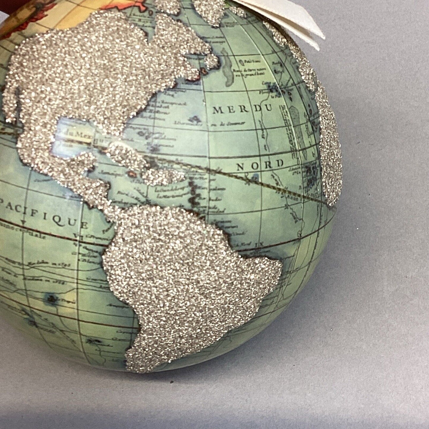 Eliot Raffit Glass World Globe Christmas Ornament With Glitter - Made in USA