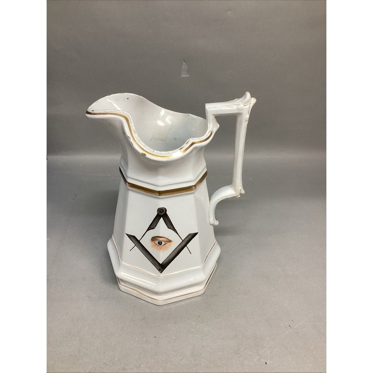 Antique Superior White Granite W. Adam’s & Sons Porcelain Floral Pitcher