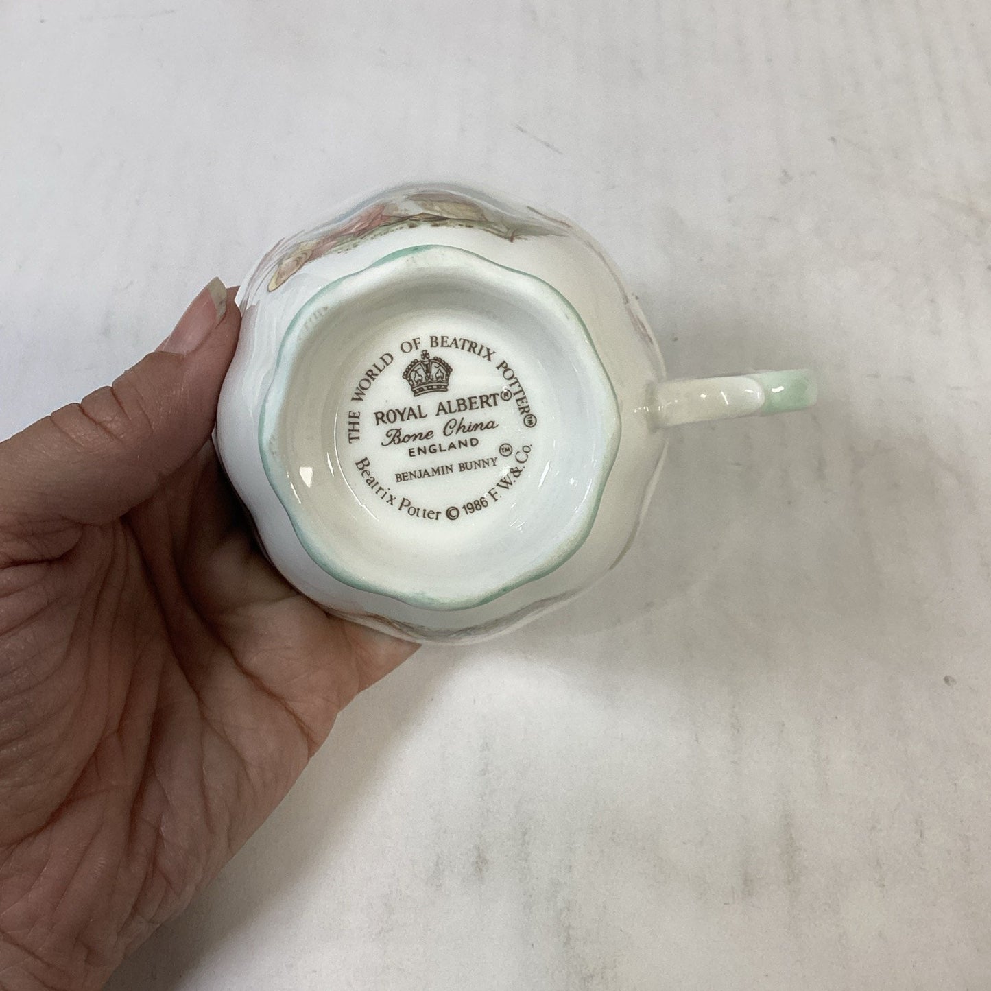 Royal Albert Peter Rabbit Cup Benjamin Bunny Beatrix Potter 1986 F.W.&Co England