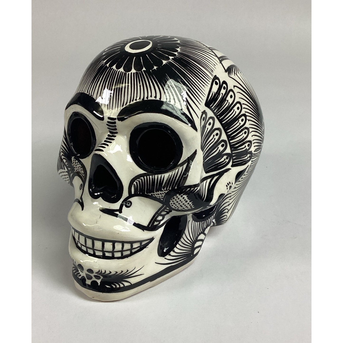 Hand Painted Glossy Ceramic Sugar Skull - Day Of The Dead Decoration