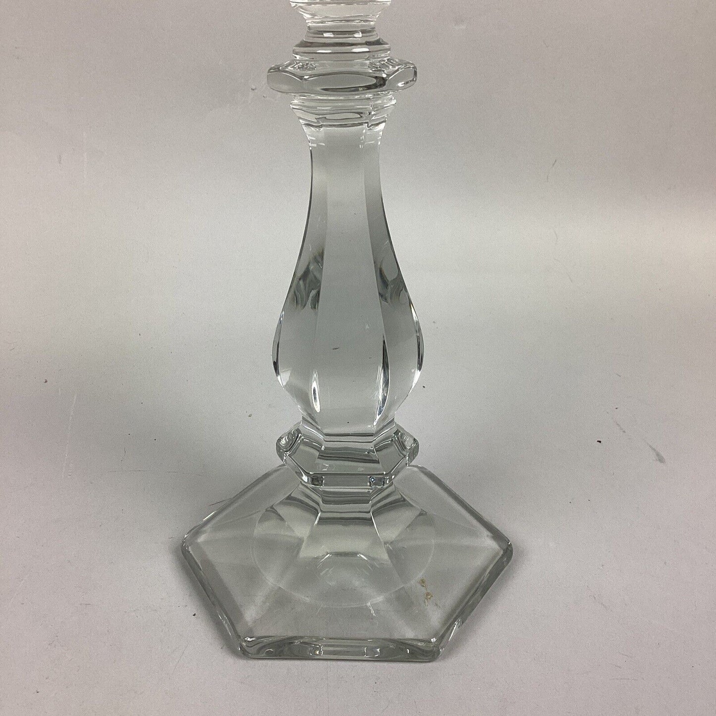 Set Of 2 Candle Stick Holders Clear Glass Crystal Heavy Hex Base - 11”H