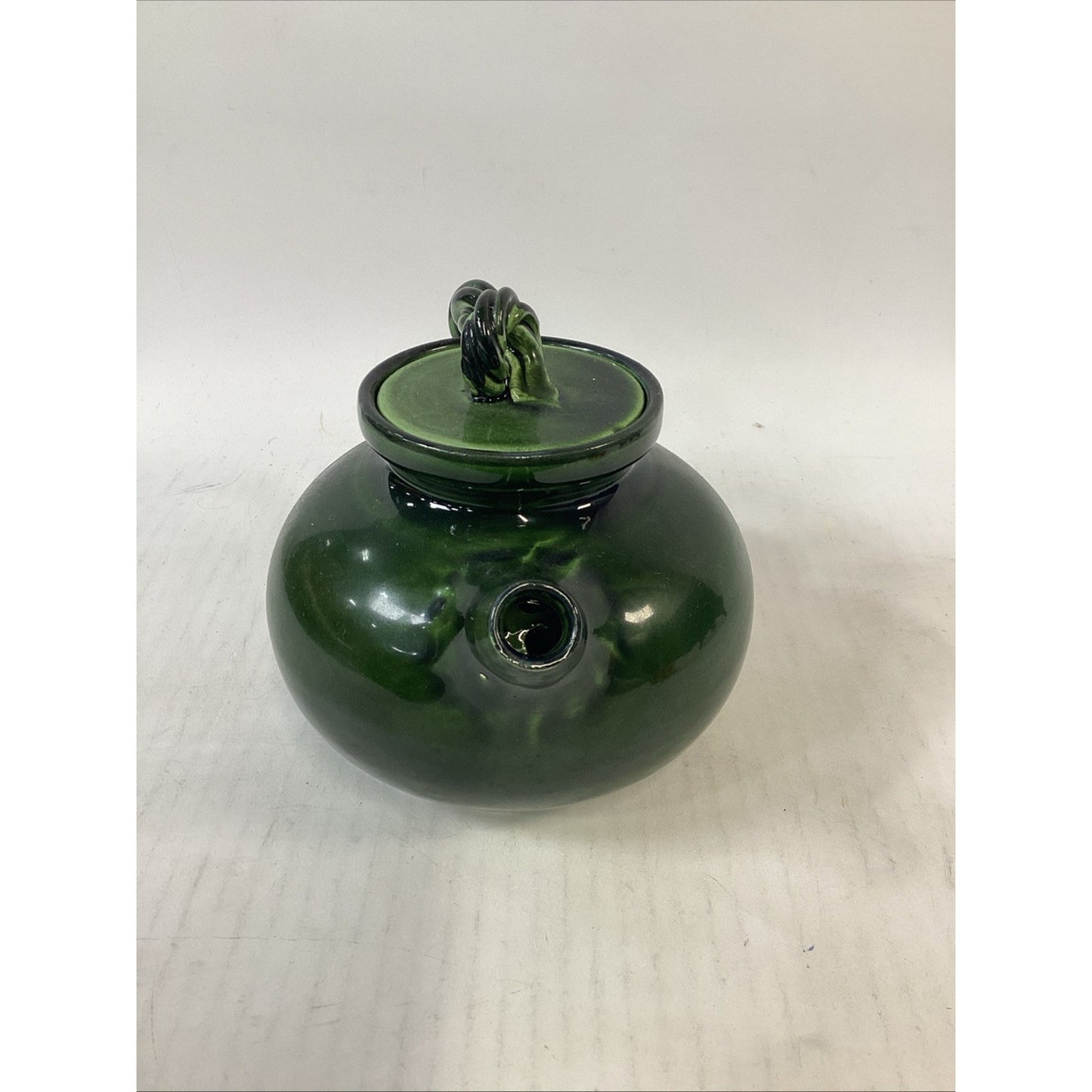 Hand Painted Dark Green Pottery Teapot With Lid