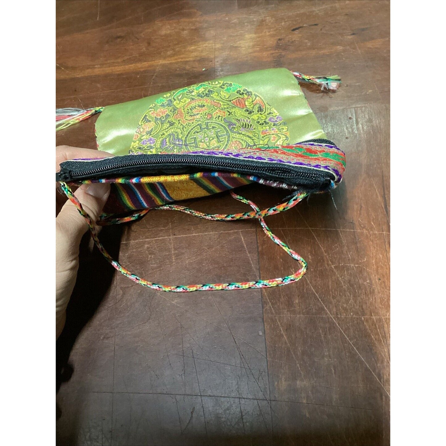 Multicolored Asian Silky Cross Body Purse Bag With 2 Pockets