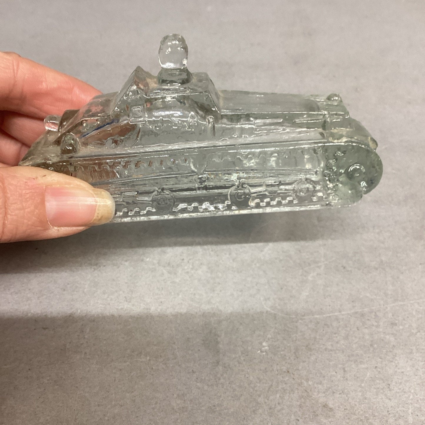 Vintage USA 1942 WWII Era Tank Victory Glass Candy Container
