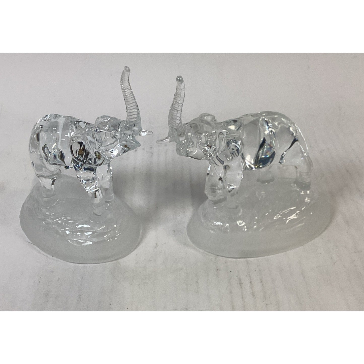 Lot of 2 Vintage Clear Glass Elephant Figurines on Frosted Glass Bases