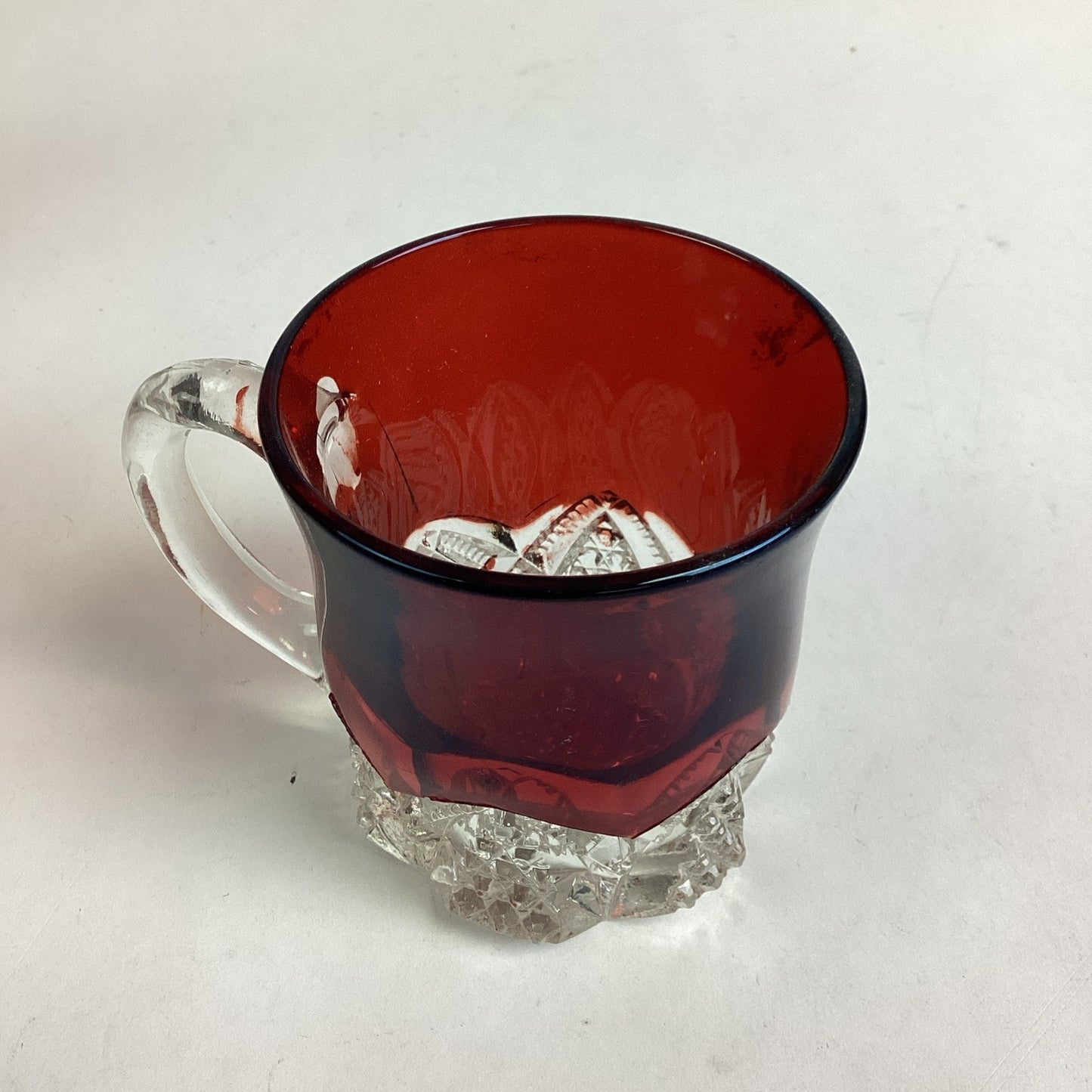 Set Of 4 - Antique Ruby Red Glass Creamer, Tumbler And Mugs