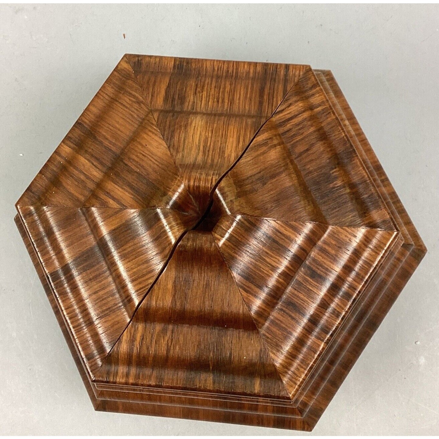 Vintage Wooden Geometric Shaped Jewelry Box - 6”