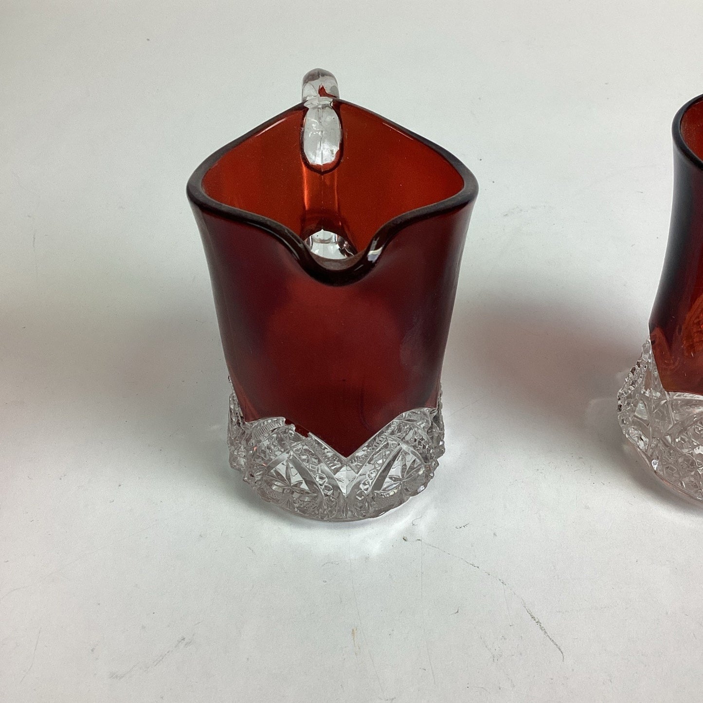 Set Of 4 - Antique Ruby Red Glass Creamer, Tumbler And Mugs