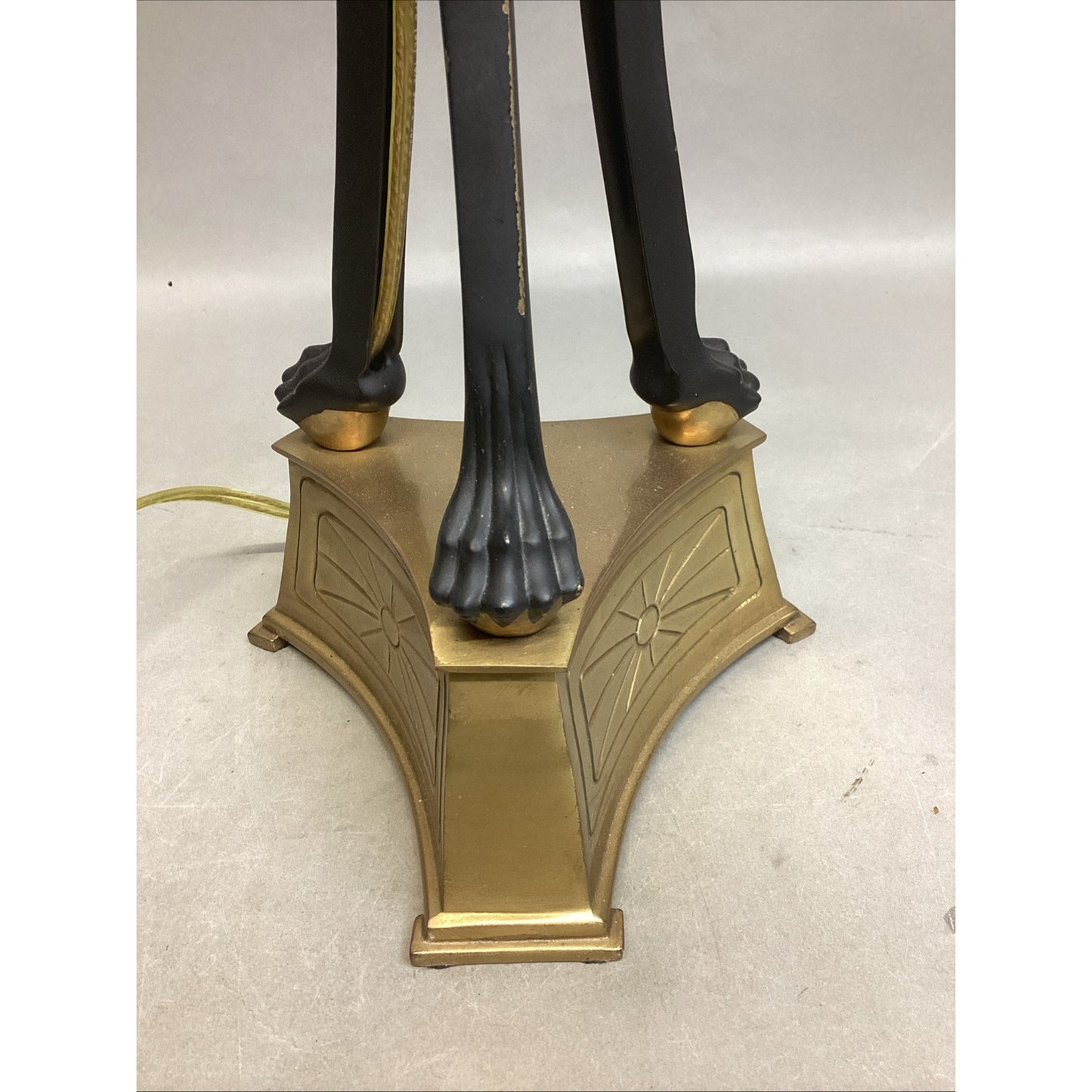 Vintage Neoclassical Brass Lions Heads And Claws Heavy Lamp - No Lampshade