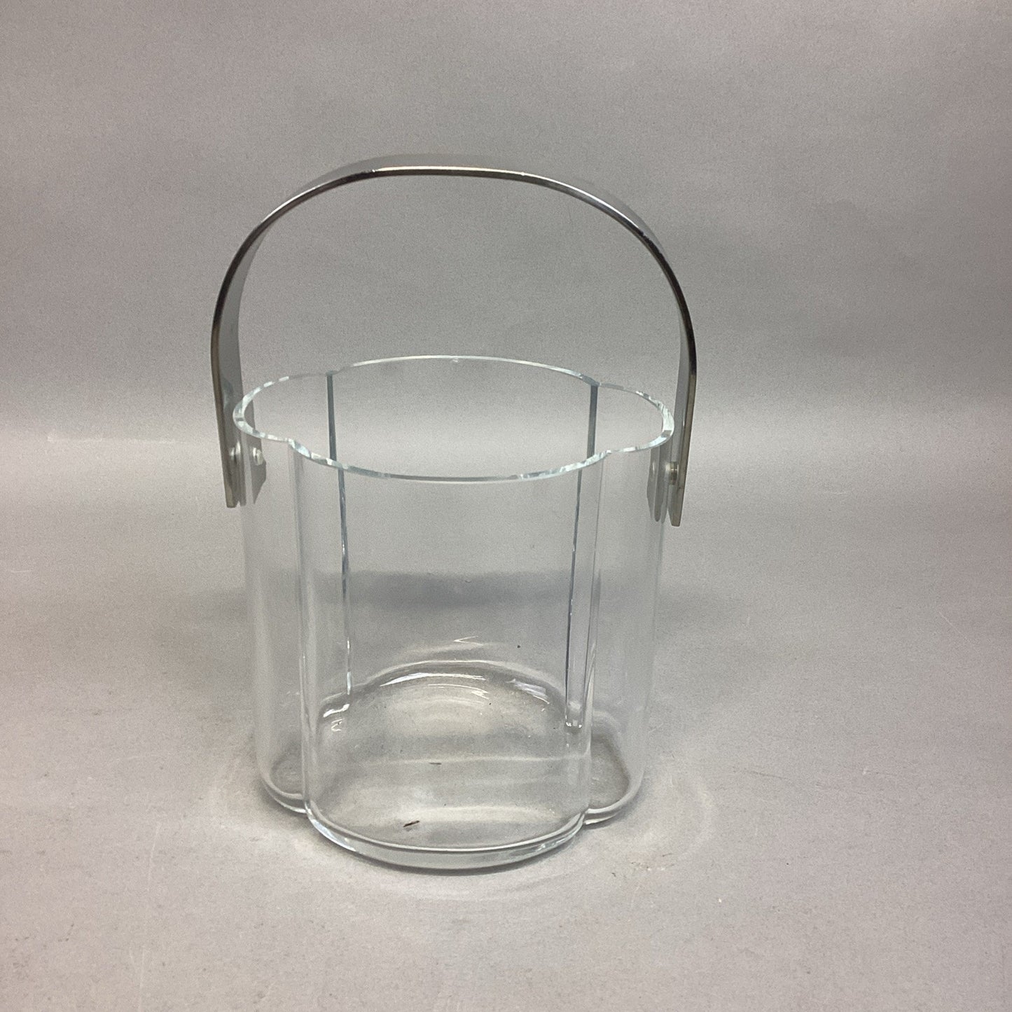 Vintage Glass Lobed Ice Bucket with Chrome Handle - 6x5x6”
