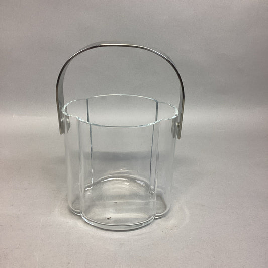 Vintage Glass Lobed Ice Bucket with Chrome Handle - 6x5x6”