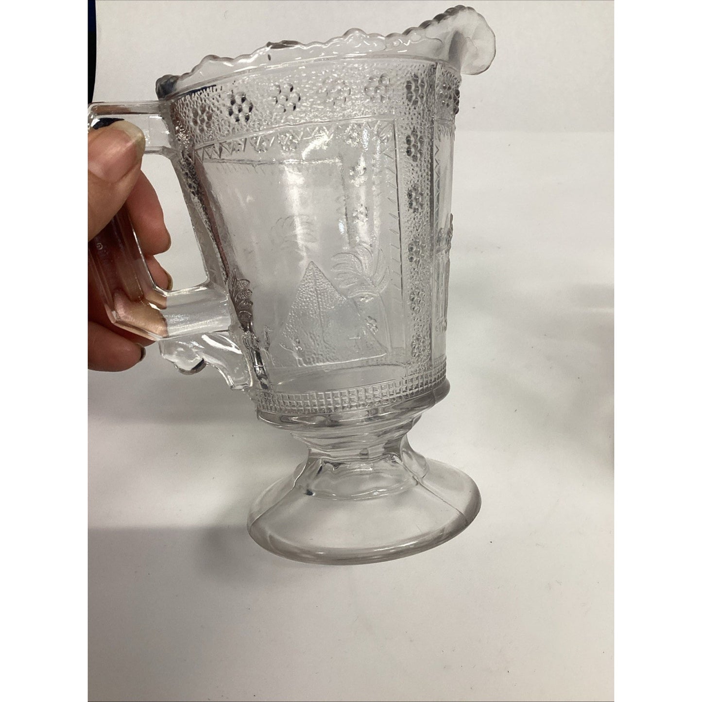 2 Antique Victorian 1880s Adams & Co. EAPG “Egyptian” Pattern Glass Pitcher – 6”