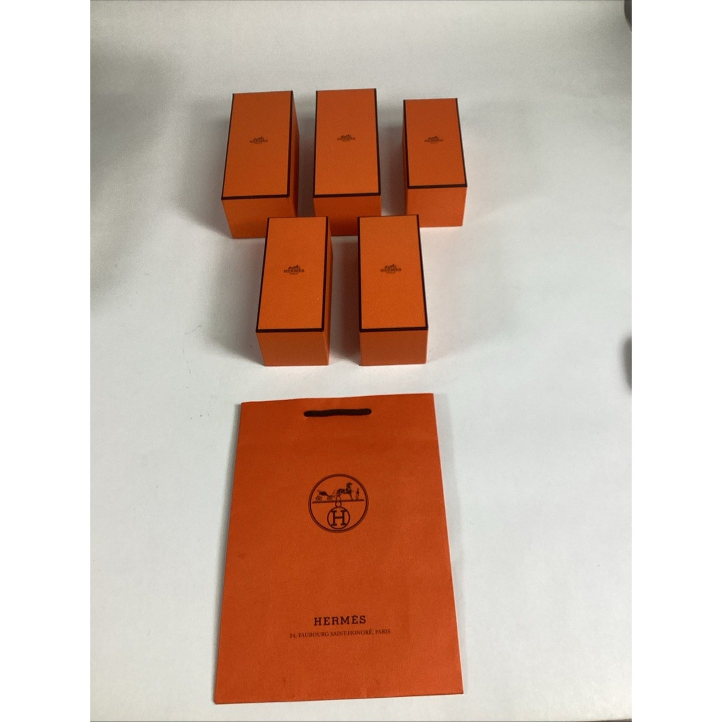 Set Of 5 Hermes Paris Orange Gift Boxes And 1 Gift Bag - Empty