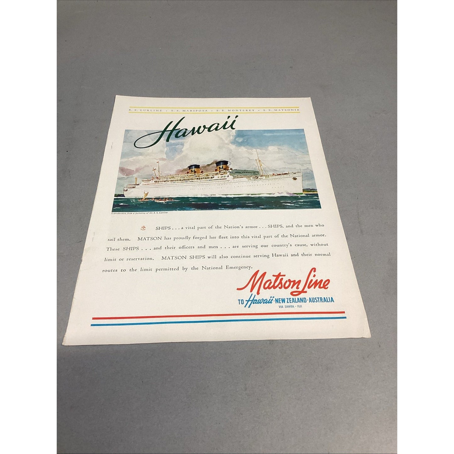 Lot Of 7 - Cunard Poster Print, 1 Photo, 1 Mag Article - Matson & Bermuda Lines