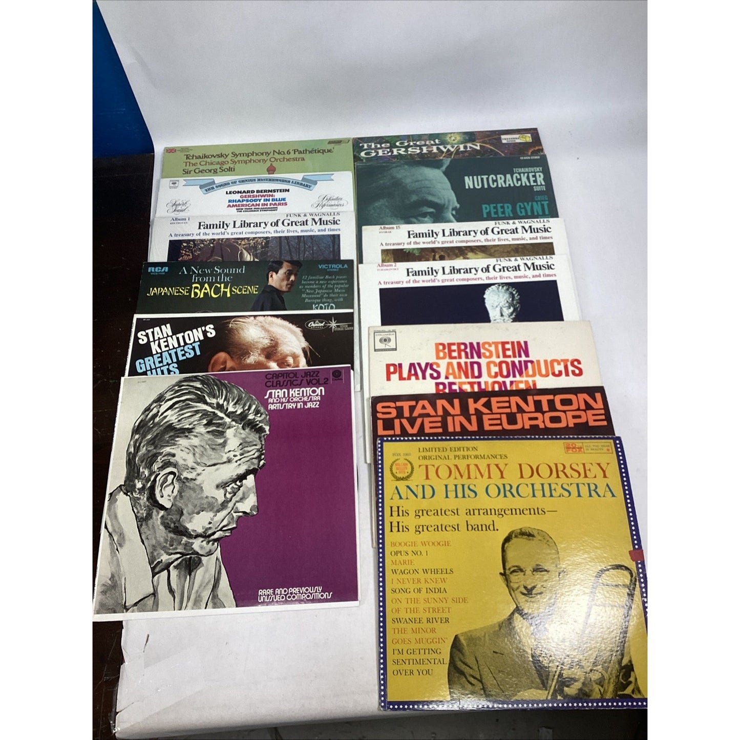 13 Vinyl Records - Tchaikovsky, Bach, Gershwin, Stan Kenton, Tommy Dorsey